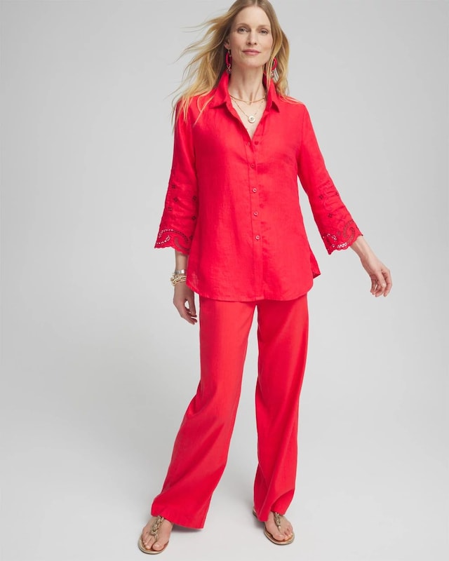 Linen Eyelet Sleeve Shirt - image 2